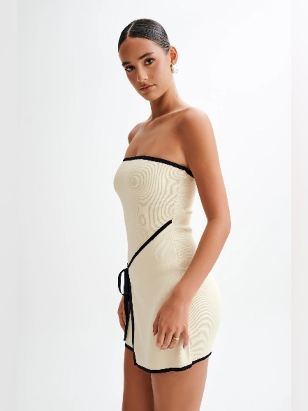 Meshki Cream Strapless Knit Mini Dress - Picture 2 of 14